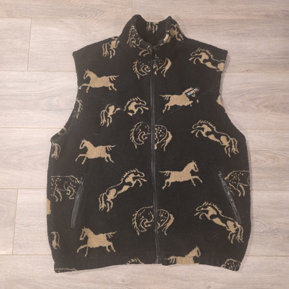 Vtg Kerrits Womens Vest Medium Allover Horse Print Equestrian Made In USA Black